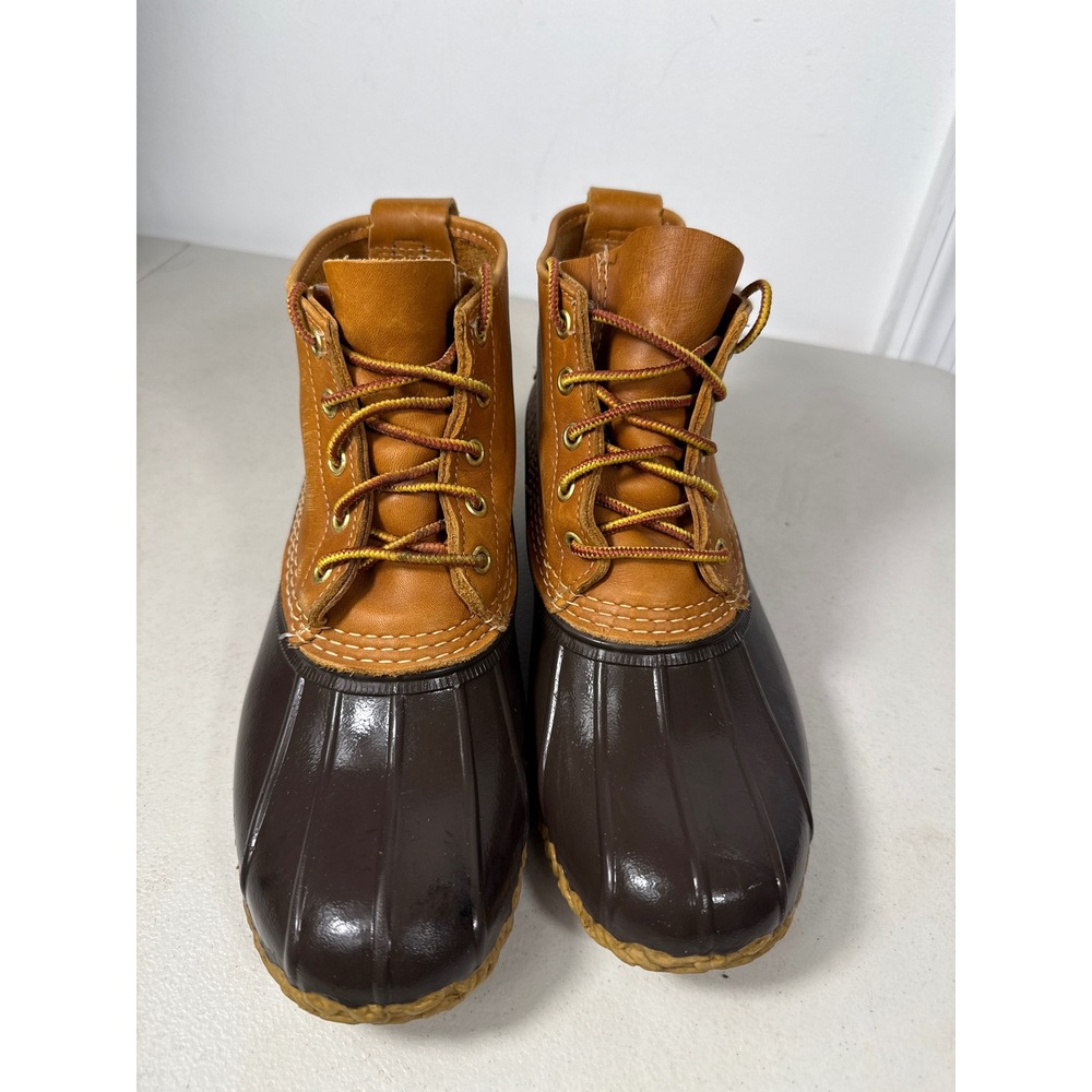 LL Bean Boots Mens 9 M 6" Duck Boots Tan Brown Leather Waterproof Rain Snow Sz 9